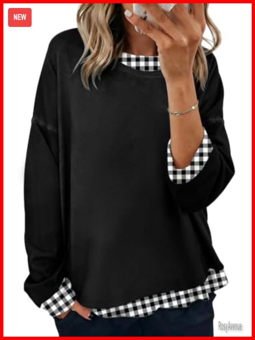 Women Oversized Crewneck Sweatshirt Long Sleeve Faux Layer Pullover Top